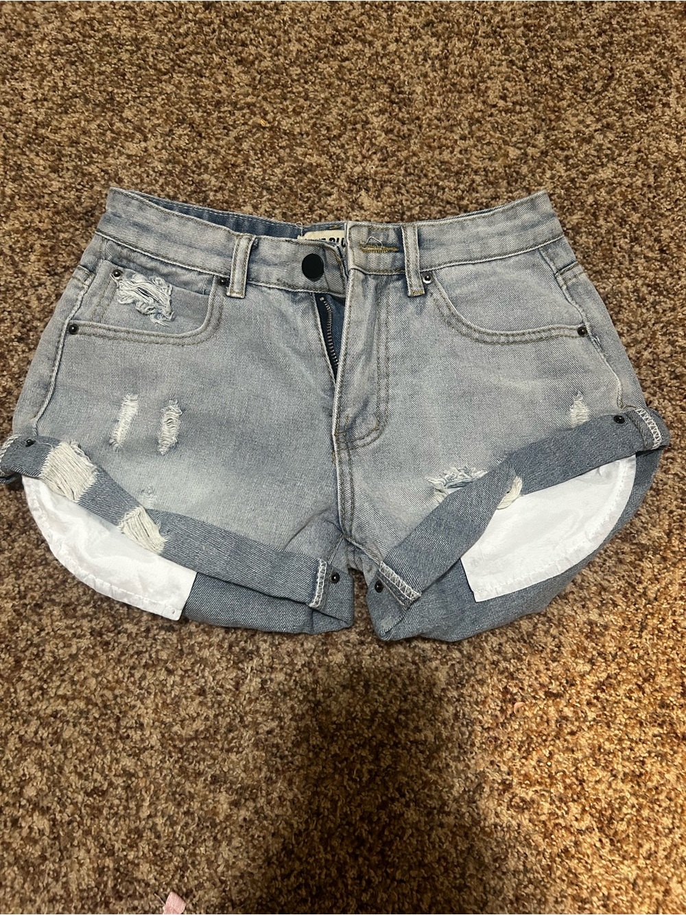 Women’s Light Blue Distressed Rolled-Hem Denim Shorts